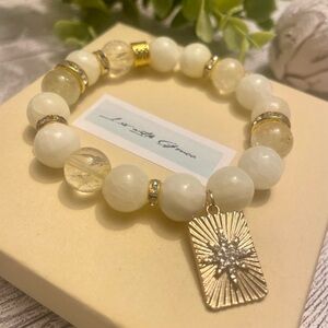 Butter Yellow Citrine and Quartz 11mm Charmed Bracelet Gold and CZ Accented
